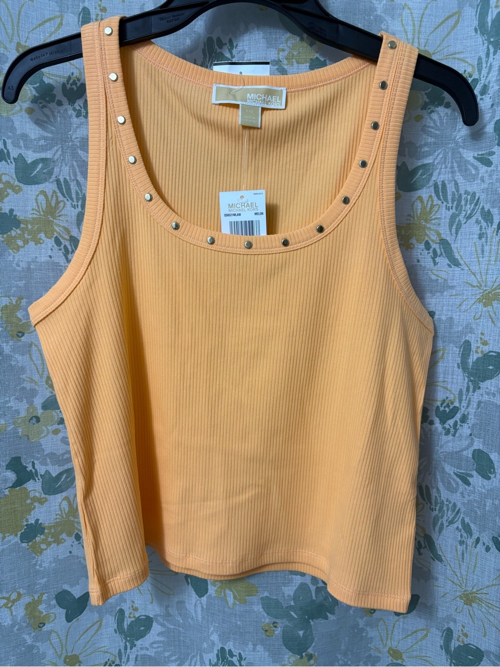 MICHAEL Michael Kors Peach Stud-Trim Ribbed Tank Top size Large